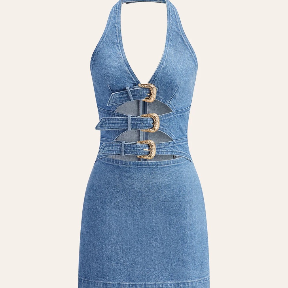 Commense Blue Bodycon Halter Mini Dress